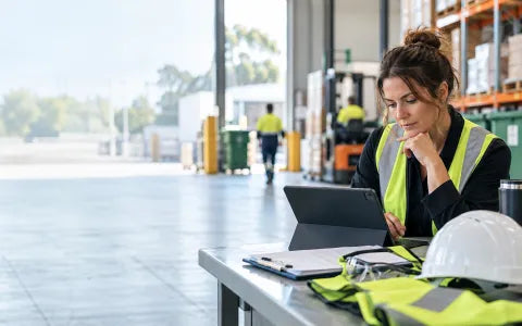 Alt text: Australian workplace team discussing WHS training and safety responsibilities