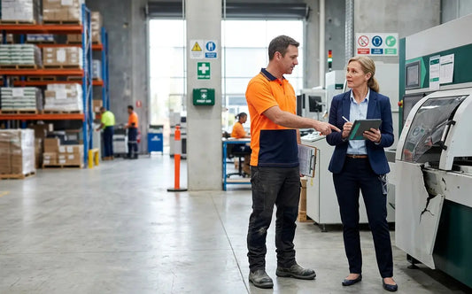 Australian worker reporting a serious workplace hazard to a supervisor
